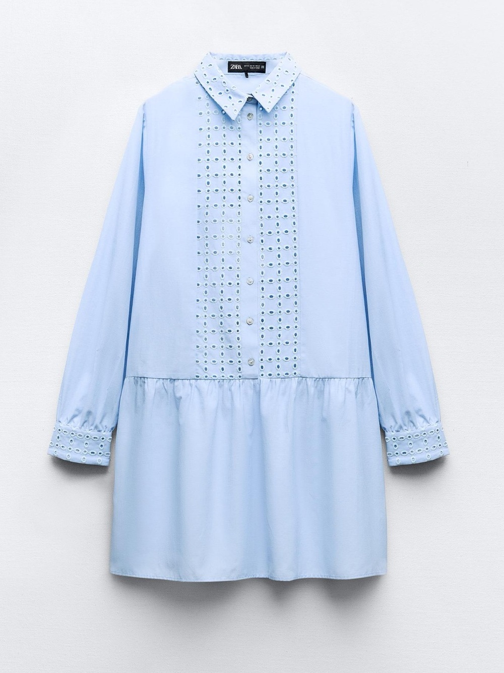 Zara Light Blue Eyelet-Trim Casual Shirt Dress